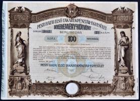 Budapest 1906. "Pesti Hazai Első Takarékpénztár-Egyesület" nyeremény-kötvénye 100K-ról, szárazpecséttel T:III