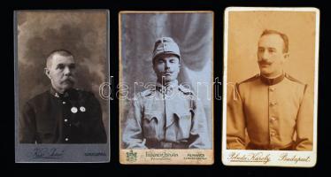 cca 1890 3 db katonai témájú keményhátú fotó, vizitkártya méretben / vintage military photos