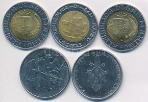 Vegyes: San Marino 1978-1991. 100L + 500L (3x) + Vatikán 1976. 100L "VI. Pál" T:vegyes
Mix...