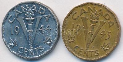 Kanada 1943-1944. 5c "VI. György" (2xklf) T:2,2- Canada 1943-1944. 5 Cents "George VI" (2xdiff) C:XF,VF Krause KM#40,40a