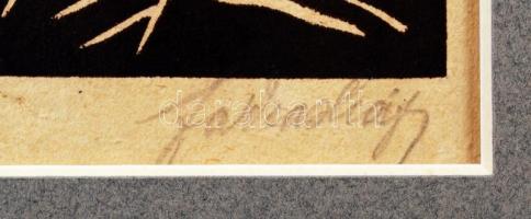 Farkasházy Miklós (1895-1964): Halászok. Linómetszet, papír, jelzett, paszpartuban, 20×21 cm