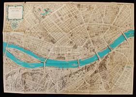 1968 Budapest távlati térképe, belső terület. A műemlékek, emlékművek és kulturális intézmények feltüntetésével. Tervezte Mácsai István, Képzőművészeti Alap Kiadóvállalata - Kartográfiai vállalat, 117×81,5 cm