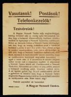 1918 Az őszirózsás forradalom röplapja a Nemzeti Tanácsnak a postásokhoz, vasutasokhoz és telefonkezelőkhöz intézett felhívásával