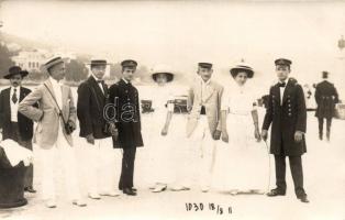 1911 Lovran, Lovrana; sea captains and ladies with 'Erzherzog Friedrich' armband photo