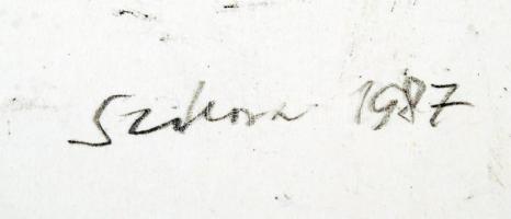 Szikora Tamás (1943-2012): Lábas doboz három vörös pecséttel. Ofszet 17/50, papír, jelzett, 37×24 cm