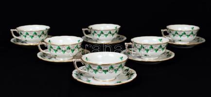 Herendi petrezselyem mintás teáscsésze készlet (6db), kézzel festett, jelzett, hibátlan,
