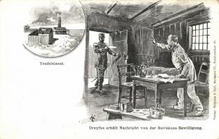 Dreyfus erhält Nachricht von der Revisions-Bewillingung, Teufelinsel; Verlag Seljenka & Szél / the Dreyfus case
