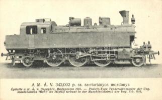 A MÁV 342,002 p. sz. szertartányos mozdonya; kiadja a Gőzmozdony Szaklap / Hungarian State Railways, locomotive
