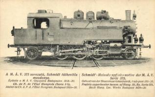 A MÁV 375 sorozatú Schmidt túlhevítős mozdonya; kiadja a Gőzmozdony Szaklap / Hungarian State Railways, locomotive