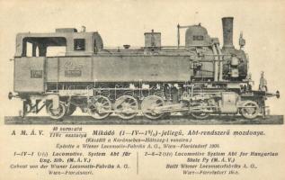 A MÁV 40 sorozatú Mikádó jellegű, Abt-rendszerű mozdonya; kiadja a Gőzmozdony Szaklap / Hungarian State Railways, locomotive