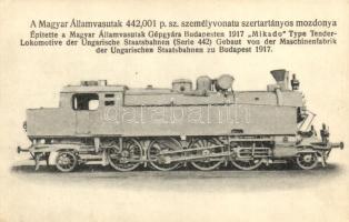 A MÁV 442,001 p. sz. személyvonatú szertartányos mozdonya; kiadja a Gőzmozdony Szaklap / Hungarian State Railways, locomotive
