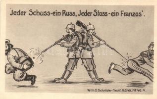 Humoros német katonai propaganda; Wilh. S. Schröder, Jeder Schuss - ein Russ, Jeder Stoss - ein Franzos; Wilh. S. Schröder / German military propaganda, humour