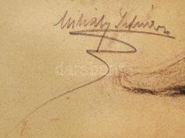 Mihály István (1886-1970): Férfi akt. Ceruza, papír, jelzett, üvegezett keretben, 48×28 cm