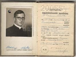 1939 Katolikus lelkész gépjárművezetői igazolványa