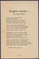 1929 Kapuvár, Giczy Béla: Szegény hazám... című verse röplapon