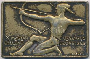 Berán Lajos (1882-1943) 1929. "Magyar Országos Céllövő Szövetség" fém plakett (40,5x63mm) T:2-