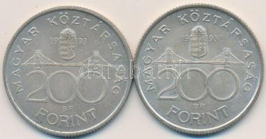 1993. 200Ft Ag "MNB" (2x) T:2,2- Adamo F13