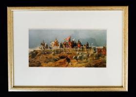 Feszty Árpád Magyarok bejövetele című művének nyomtatott részlete üvegezett keretben, kép: 21x10 cm, keret: 32x24 cm