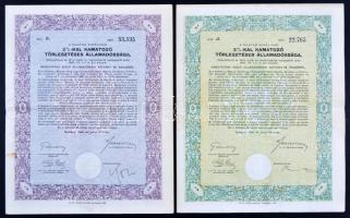 Budapest 1942. A Magyar Királyság 3%-kal kamatozó törlesztéses államadóssági kötvényei 50P-ről + 25P-ről, szelvényekkel, szárazpecséttel T:II