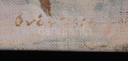 Óvári László (1926-1988): Téli utcakép. Olaj, vászon, kis lyukkal, jelzett, 40×36 cm