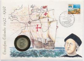 Olaszország 1992. 200L Al-Br "Genovai Bélyeg Kiállítás" borítékon alkalmi bélyegzős bélyeggel T:1 Italy 1992. 200 Lire Al-Br "Genoa Stamp Exposition" with stamp and special cancellation C:UNC