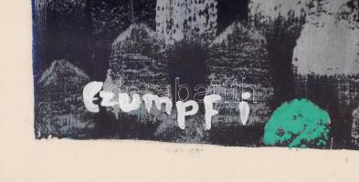 Czumpf Imre (1898-1973): Kompozíció. Vegyes technika, papír, üvegezett keretben, 21×16 cm