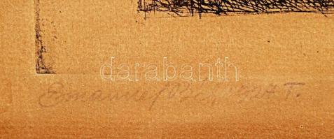 Emanuel Béla (1879-1976): Sonata. Rézkarc, papír, jelzett, üvegezett keretben, 22×34 cm