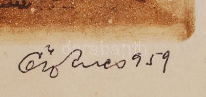 Ősz Dénes (1915-1980): Szamuely Moszkvába indul. Rézkarc, papír, jelzett, 29×38 cm