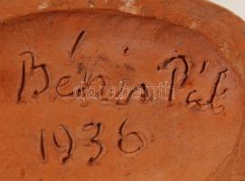 Békés Pál: Orrszarvú (1930) mázas kerámia szobor talpazaton, apró máz hibákkal, jelzett, h: 15 cm, m...