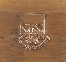 SKS vadász jelenetes ón fali dísztányér porcelán betéttel, matricás, jelzett, hibátlan, d:23 cm