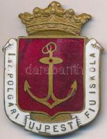 ~1930. "I. számú Polgári Fiúiskola Újpest" zománcozott Br jelvény T:2-