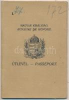 1936 Bp., A Magyar Királyság által kiállított fényképes útlevél pecsétekkel / 1936 Hungarian passport