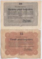 1849. 15Kr + 30Kr "Kossuth bankó" T:III,III-