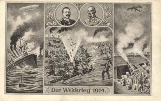 1914 Der Weltkrieg / WWI, Wilhelm II, Franz Joseph, soldiers, cannon, navy, zeppelin, aeroplane