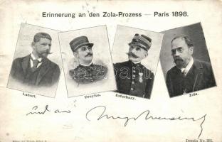 1898 Erinnerung an den Zola-Prozess in Paris / Dreyfus affair; Labori, Dreyfus, Esterhazy, Zola (wet damage)