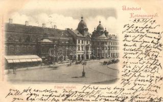 1899 Kolozsvár, Fő tér, Reményik L. és fia, Jeney Lajos és Böckel üzlete / main square, shops (fa)