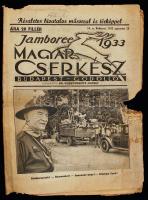 1933 Bp., A Magyar Cserkész augusztus 15-iki száma, címlapon a gödöllői cserkész jamboree-val, a rendezvény részletes hivatalos műsorával, térképpel, sérült