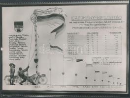 1929 Eredménykimutatás a Magyarországon lefutott motorkerékpár versenyekről, fotó, 23x17 cm