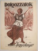 1919 Tanácsköztársasági propaganda-plakát 1950-es évekbeli 2 oldalas újnyomata 20x30 cm