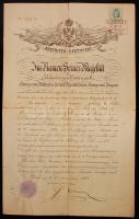 1884 Bécs, Katonai szolgálatból való hivatalos elbocsátást igazoló okmány német nyelven szárazpecséttel / 1884 Vienna, Military dismissal letter