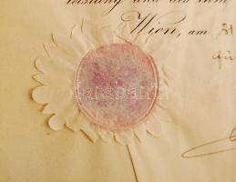 1884 Bécs, Katonai szolgálatból való hivatalos elbocsátást igazoló okmány német nyelven szárazpecsét...