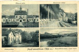 Gyula, József szanatórium, Központi épület, Lukács pavilon, Fekete-Körös, vasúti híd (Rb)