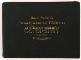 1942 Bp., Hazai Vasutak Fuvardíjszabási Táblázatai és Kilómétermutatója, összeállította Csutorás László cégvezető, 311p