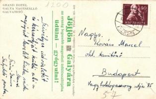 Galyatető, Nagyszálló, turista szoba és étterem, folyosó, konyha, belső, hátoldalon reklám