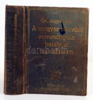 2 db jogi témájú könyv: Illés József: Bevezetés a magyar jog történetébe. Források története. Bp., 1930, Grill Károly Könyvkiadóvállalata. Félvászon kötésben, az elülső borító, az első néhány lap és a gerinc elválik.; Angyal Pál: A magyar bűnvádi perrendtartás hatályos jogszabályai. Bp., 1942, Grill Károly Könyvkiadóvállalata. Kopott vászonkötésben, egyébként jó állapotban.