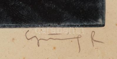 Görög Rezső (1930-): Falu részlet. Rézkarc, papír, jelzett, 29×39 cm