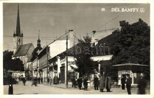 Dés, Bánffy utca, dohányáruda, Fülöp divatáruház / street, shops