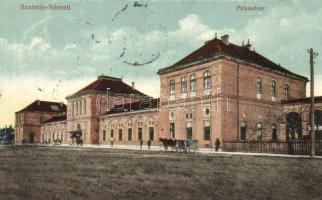 Szatmárnémeti, pályaudvar, vasútállomás / railway station 'vissza' So. Stpl