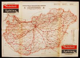 1932 Királyi Magyar Automobil Club útállapot térkép rajta a benzinkutakkal (apró szakadással) / Road map of Hungary 70x50 cm