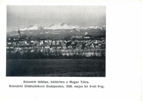 Késmárk, 1928-as Budapesti késmárki diáktalálkozó emléklap, ifj. Kellner Ernő kiadása